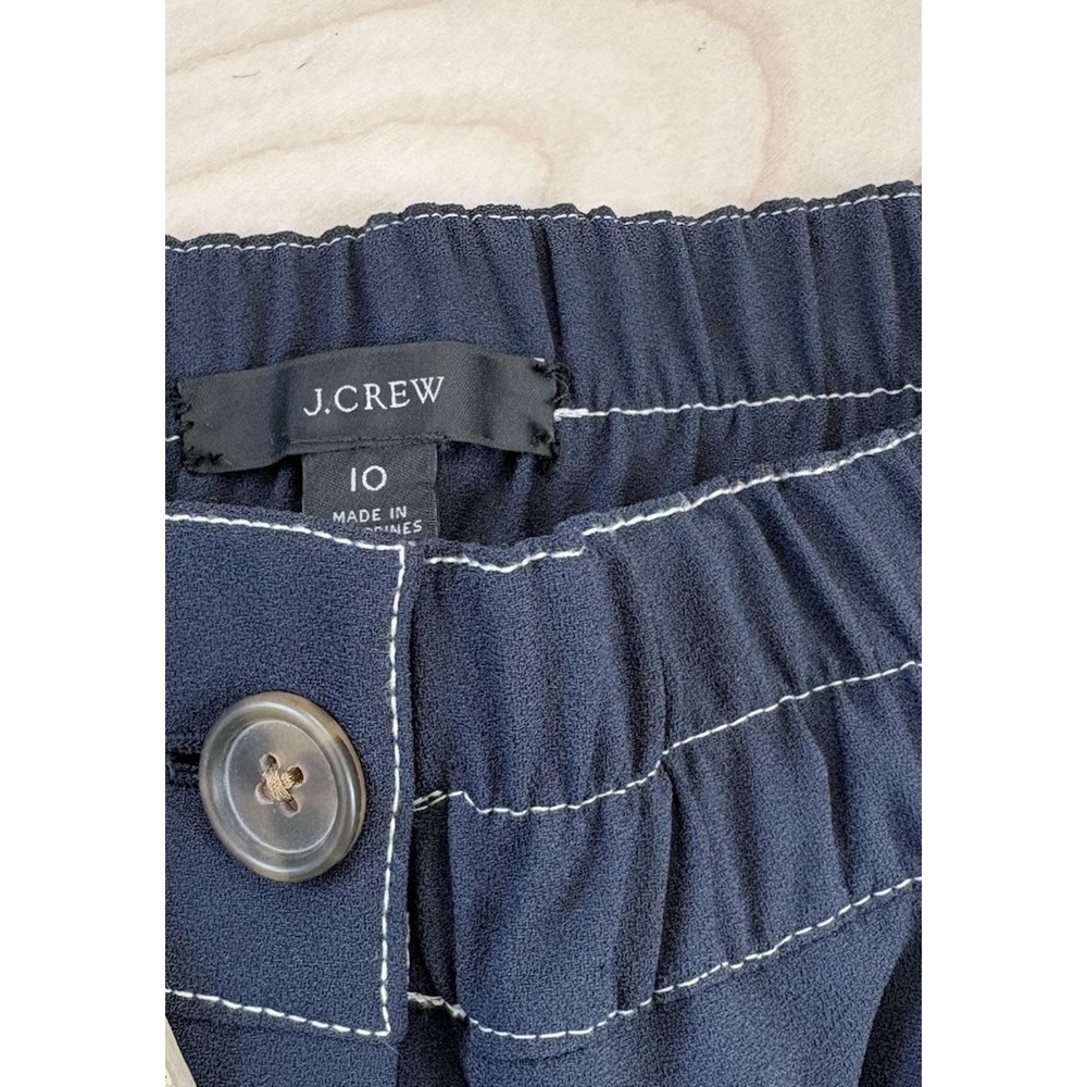 J.Crew Pull-on Crop Pant 365 Crepe Sailor Wide Leg Navy Blue Coastal Size 10 - Picture 7 of 10